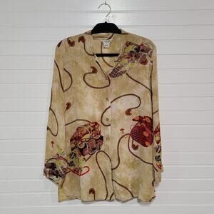Citron Silk Asian Inspired Button Up Tunic Top Art to Wear Modern Contemporary